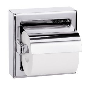 Bradley 5106 Surface Mounted Single Roll Hinged Hood Toilet Tissue Dispenser Bright Polished