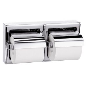 Bradley 5126 Surface Mounted Double Roll Hinged Hood Toilet Tissue Dispenser Bright Polished