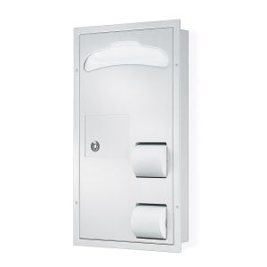 Bradley 5911-69 Partition Mounted Dual Sided Seat Cover Dispenser, Sanitary Napkin Disposal and Toilet Tissue Dispenser Combination Unit