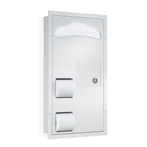 Bradley 5911 Partition Mounted Dual Sided Seat Cover Dispenser, Sanitary Napkin Disposal and Toilet Tissue Dispenser Combination Unit