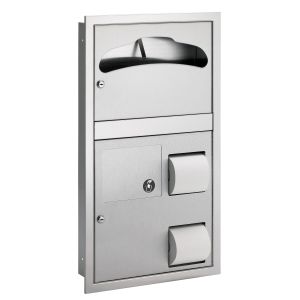 Bradley 5912-11 Surface Mounted Seat Cover Dispenser, Sanitary Napkin Disposal and Toilet Tissue Dispenser Combination Unit