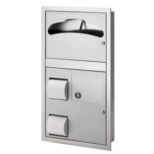 Bradley 5912-69 Recessed Seat Cover Dispenser, Sanitary Napkin Disposal and Toilet Tissue Dispenser Combination Unit