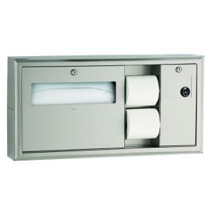 Bobrick B-30929 Surface Mounted Toilet Tissue Seat Cover Dispenser and Waste Disposal