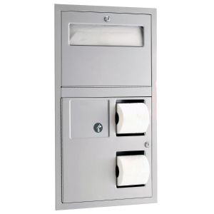 Bobrick B-3574 Recessed Toilet Tissue Seat Cover Dispenser and Waste Disposal
