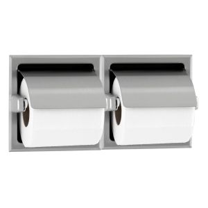 Bobrick B-6997 Recessed Double Roll Toilet Tissue Dispenser with Hoods Satin