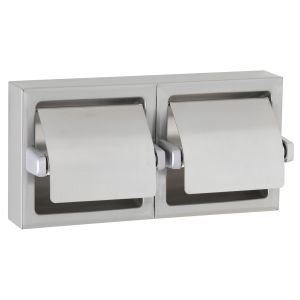Bobrick B-69997 Surface Mounted Double Roll Toilet Tissue Dispenser with Hoods Satin