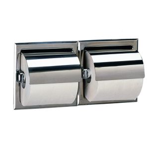 Bobrick B-699 Recessed Double Roll Toilet Tissue Dispenser with Hoods Polished